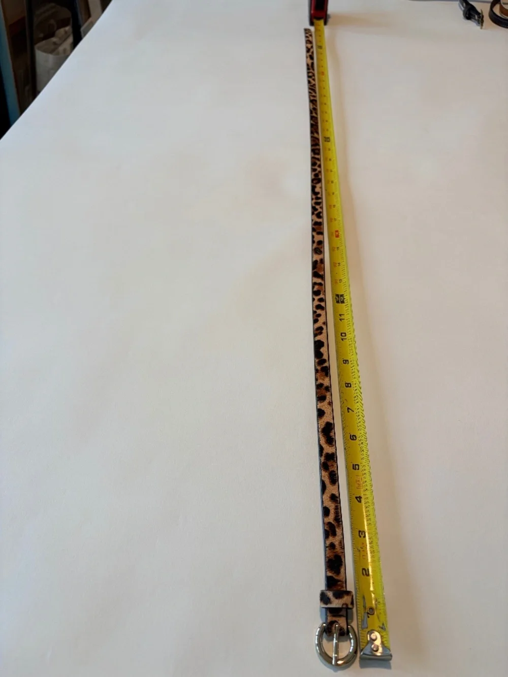 Ann Taylor Leopard Print Calf Hair Skinny Leather Belt Silver Buckle Size Small